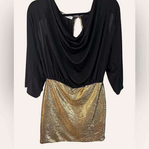 Arden B Vintage Y2K black and Gold Draped Mini Dress Size Medium - Picture 1 of 8